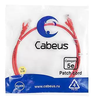 Патч-корд U/UTP Cabeus PC-UTP-RJ45-Cat.5e-1m-RD