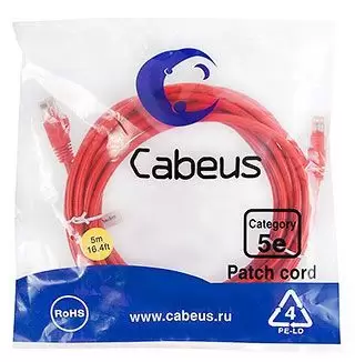 Патч-корд U/UTP Cabeus PC-UTP-RJ45-Cat.5e-5m-RD-LSZH