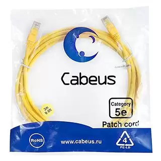 Патч-корд U/UTP Cabeus PC-UTP-RJ45-Cat.5e-3m-YL