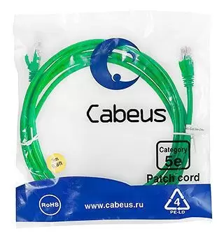 Патч-корд U/UTP Cabeus PC-UTP-RJ45-Cat.5e-3m-GN-LSZH