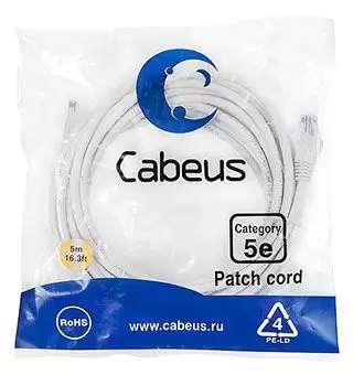 Патч-корд U/UTP Cabeus PC-UTP-RJ45-Cat.5e-5m-WH-LSZH