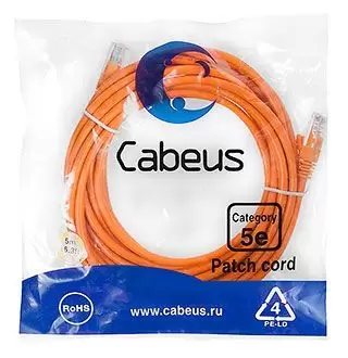 Патч-корд U/UTP Cabeus PC-UTP-RJ45-Cat.5e-5m-OR-LSZH