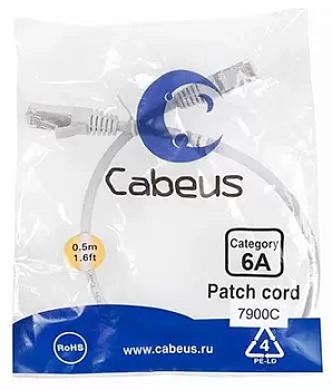 Патч-корд S/FTP Cabeus PC-SSTP-RJ45-Cat.6a-0.5m-LSZH