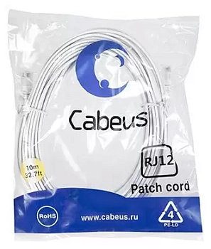 Патч-корд 6p4c телефонный, 10 м, белый Cabeus PC-TEL-RJ12-10m