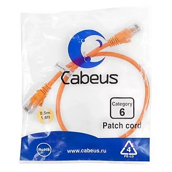 Патч-корд U/UTP Cabeus PC-UTP-RJ45-Cat.6-0.5m-OR