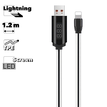 USB кабель Hoco U29 LED Timing Lightning Charging Cable, 1 метр, белый