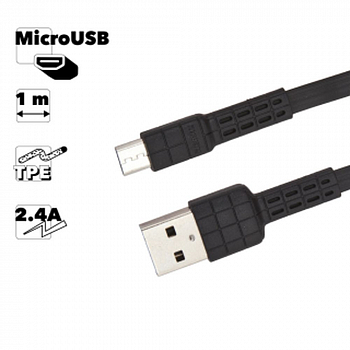 USB кабель REMAX RC-116m Armor MicroUSB, 2.4А, 1м, TPE (черный)