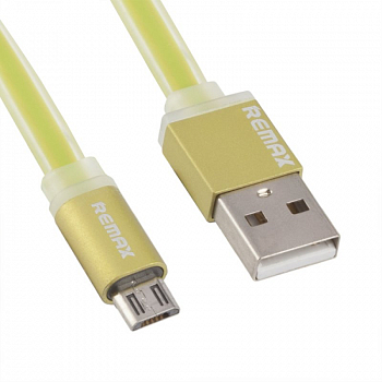 USB кабель REMAX MicroUSB, плоский, с золотым коннектором, пластиковые разьемы, 1м, TPE (зеленый)