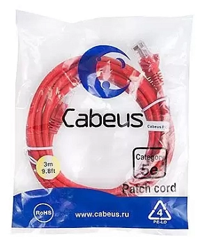 Патч-корд U/UTP Cabeus PC-UTP-RJ45-Cat.5e-3m-RD-LSZH