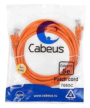 Патч-корд U/UTP Cabeus PC-UTP-RJ45-Cat.5e-3m-OR-LSZH