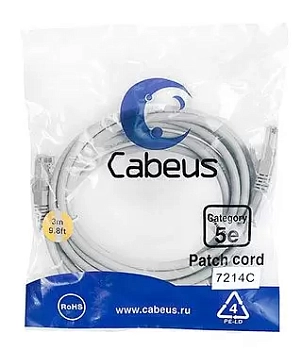 Патч-корд U/UTP Cabeus PC-UTP-RJ45-Cat.5e-3m