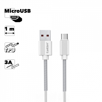USB кабель Earldom EC-137M MicroUSB, 3А, 1м, TPU (белый)