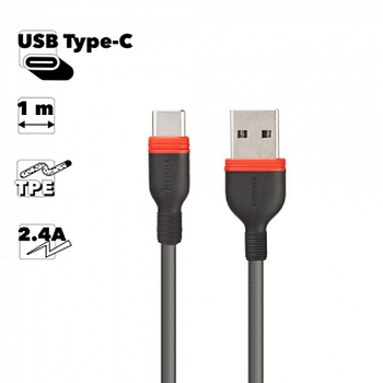 USB кабель REMAX RC-126a Choos Type-C, 2.4А, 1м, TPE (черный)