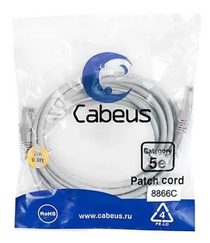 Патч-корд U/UTP Cabeus PC-UTP-RJ45-Cat.5e-3m-LSZH