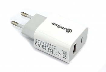 Блок питания (сетевой адаптер) Amperin Quick Charge 2-Port QC 3.0 USB+Type-C USB 18W (YDS-TC018-011)