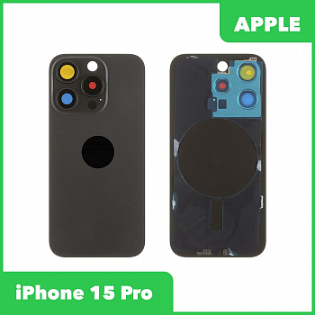 Задняя крышка для iPhone 15 Pro в сборе со стеклом камеры с логотипом (черный)