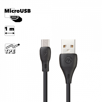 USB кабель WK WDC-072m Full Speed MicroUSB, 1м, TPE (черный)