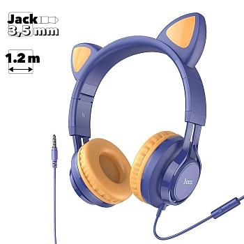 Гарнитура HOCO W36 Cat Ear 3.5мм, накладная, "ушки", 1.2м (синий)