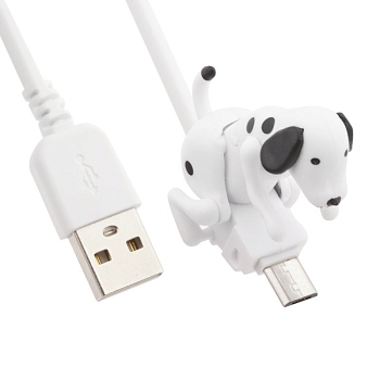 USB Дата-кабель передачи данных MicroUSB Собака - заряжака, белый