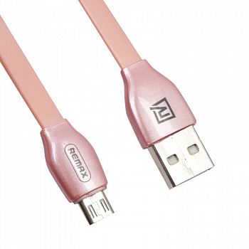 USB кабель REMAX RC-035mi Laser MicroUSB, плоский, пластиковые разьемы, 1м, TPE (розовый)