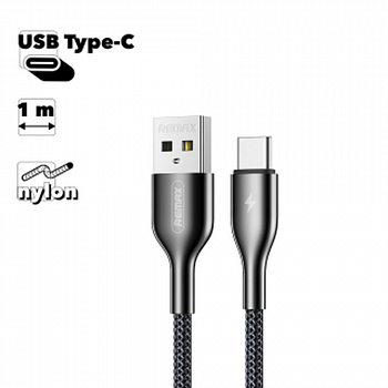 USB кабель REMAX RC-092a Kingpin Type-C, 1м, нейлон (серебрянный)