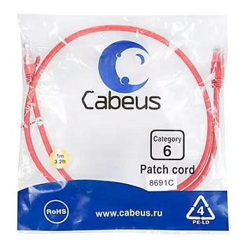 Патч-корд U/UTP Cabeus PC-UTP-RJ45-Cat.6-1m-RD