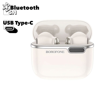 TWS Bluetooth гарнитура BOROFONE BW12 Leisure BT 5.1, вкладыши (белый)