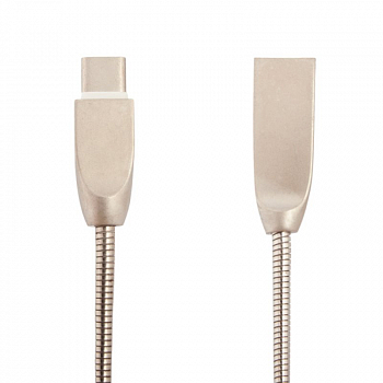 USB кабель "LP" USB Type-C "Панцирь" в металлической оплетке (серебряный/коробка)