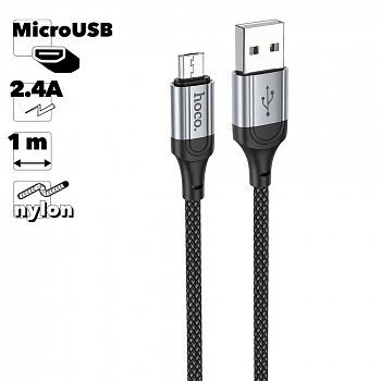 USB кабель HOCO X102 Fresh MicroUSB, 2.4А, 1м, нейлон (черный)