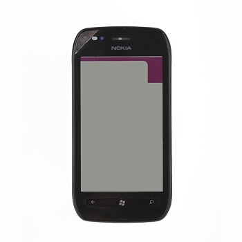 Сенсорное стекло (тачскрин) для Nokia Lumia 710 с рамкой крепления, черный