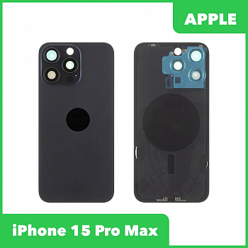 Задняя крышка для iPhone 15 Pro Max в сборе со стеклом камеры с логотипом (синий)