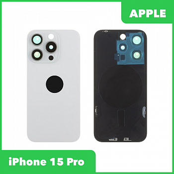 Задняя крышка для iPhone 15 Pro в сборе со стеклом камеры с логотипом (белый)