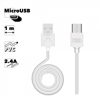 USB кабель Earldom EC-066M MicroUSB, 2.4А, 1м, PVC (белый)