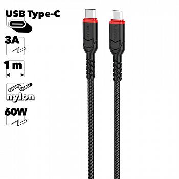 USB-C кабель HOCO X59 Victory Type-C, 3А, 60W, 1м, нейлон (черный)