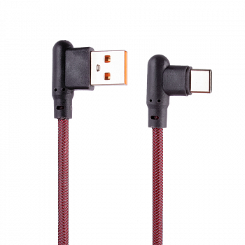 USB кабель "LP" Type-C Г-коннектор оплетка леска (красный/блистер)