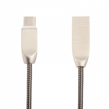 USB кабель "LP" USB Type-C "Панцирь" в металлической оплетке (черный/коробка)