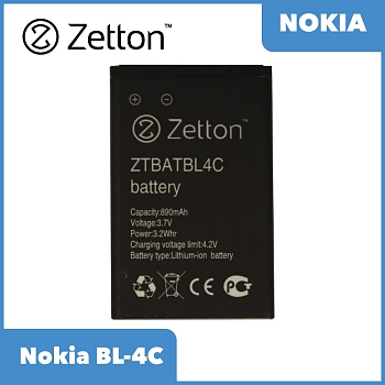 Аккумулятор (батарея) Zetton для телефона Nokia BL-4C 890 mAh, Li-Ion аналог BL-4C