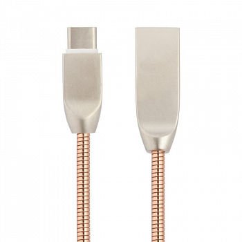 USB кабель "LP" USB Type-C "Панцирь" в металлической оплетке (розовое золото/коробка)