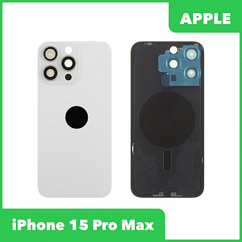 Задняя крышка для iPhone 15 Pro Max в сборе со стеклом камеры с логотипом (белый)