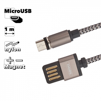USB кабель REMAX RC-095m Gravity MicroUSB, магнитный, 1м, нейлон (черный/серый)