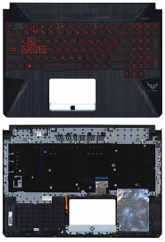 Клавиатура для ноутбука Asus FX505 черная топ-панель с подсвтекой (красный шрифт)