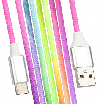 USB кабель "LP" USB Type-C "Rainbow Fabric Coating" радужная оплетка (блистер)