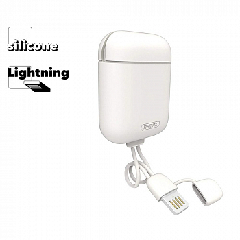 Чехол для Airpods REMAX RC-A6 + USB кабель Lightning 8-pin, 0.09м, силикон (белый)