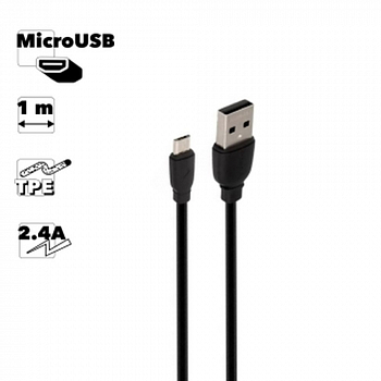USB кабель REMAX RC-138m Suji Pro MicroUSB, 2.4А, 1м, TPE (черный)