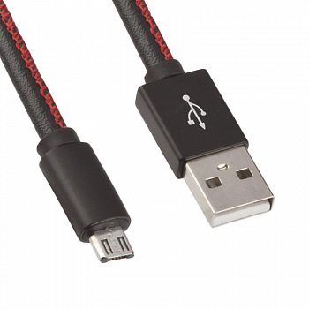 USB Дата-кабель Micro USB в кожаной оплетке (черный/коробка)