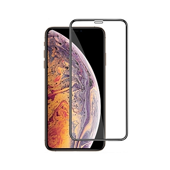 Защитное стекло для телефона iPhone XR, 11 5D, 6D, 10D (черный)