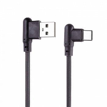USB кабель "LP" Type-C Г-коннектор оплетка леска (черный/блистер)