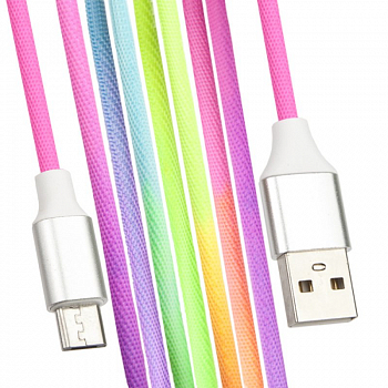 USB кабель "LP" Micro USB "Rainbow Fabric Coating" радужная оплетка (блистер)