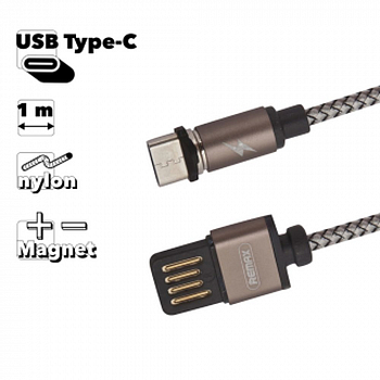 USB кабель REMAX RC-095a Gravity Type-C, магнитный, 1м, нейлон (черный/серый)